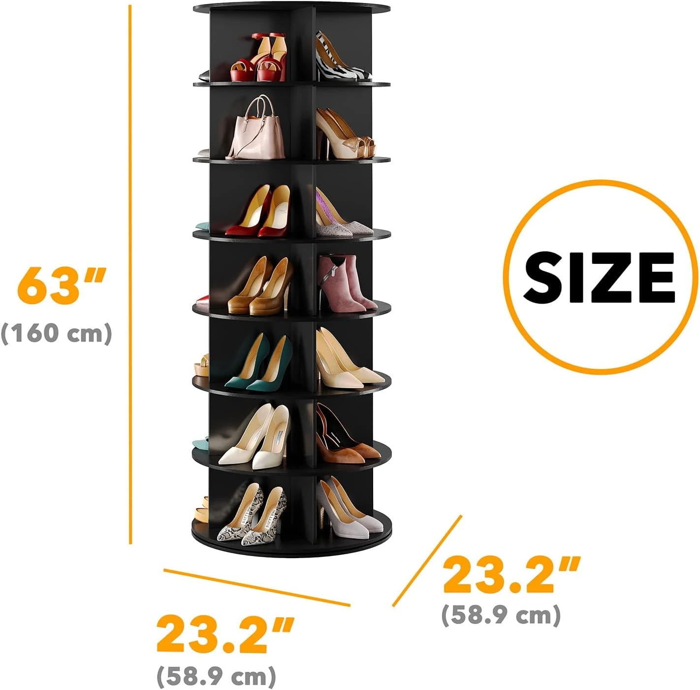 Black 7-Tier Rotating Shoe Rack For Closet 2 Black 7-Tier Rotating Shoe Rack For Closet - Image 2