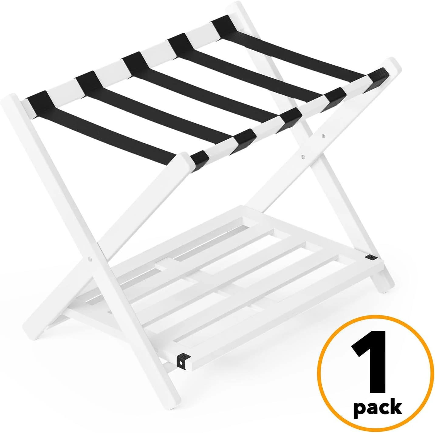 Fully Assembled Bamboo Foldable Luggage Rack With Storage Shelf, White 7 Fully Assembled Bamboo Foldable Luggage Rack With Storage Shelf, White - Image 7