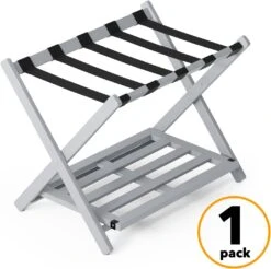 Fully Assembled Bamboo Foldable Luggage Rack With Storage Shelf, Gray 14 Fully Assembled Bamboo Foldable Luggage Rack With Storage Shelf, Gray -NeatNest Store 61sZIac uPL. AC SL1500