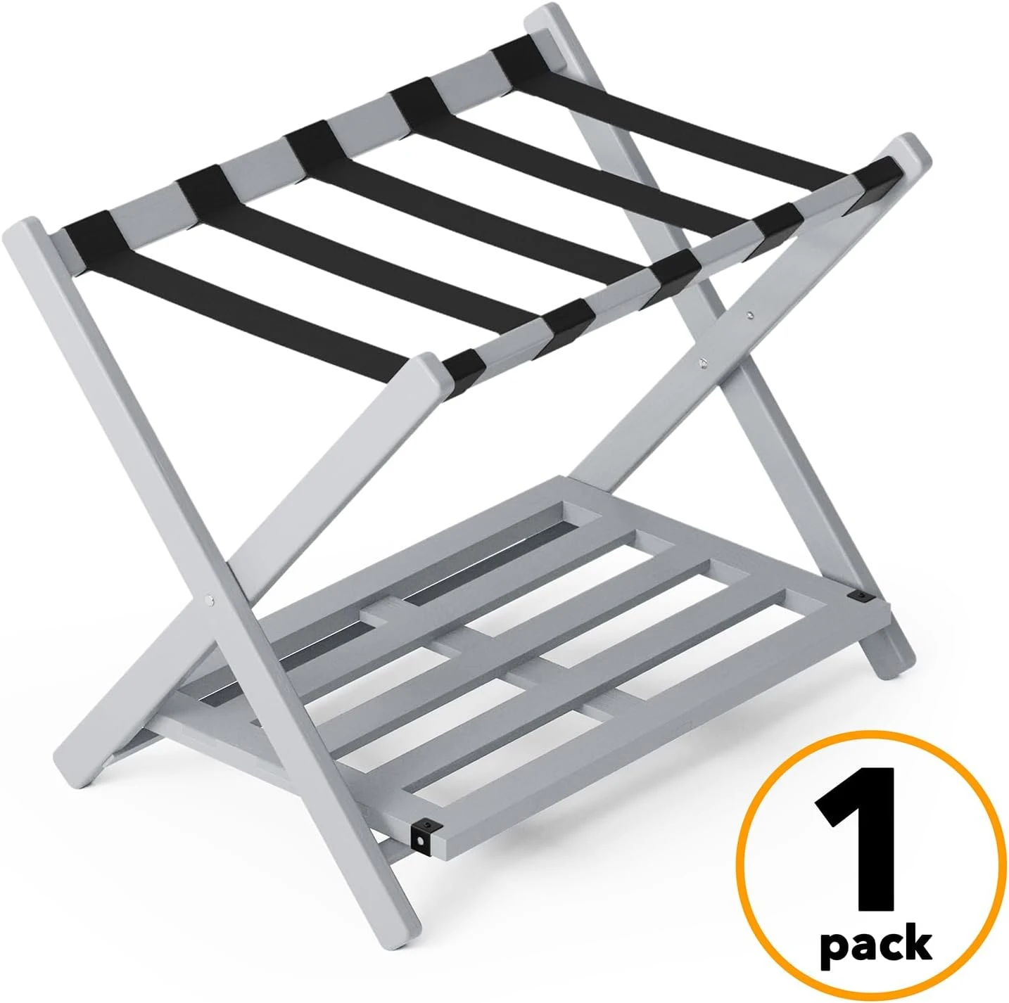 Fully Assembled Bamboo Foldable Luggage Rack With Storage Shelf, Gray 7 Fully Assembled Bamboo Foldable Luggage Rack With Storage Shelf, Gray - Image 7