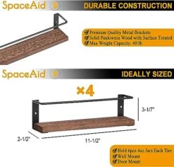 SpaceAid Wooden Wall Mount Spice Rack Organizer For Cabinet Door Or Over The Stove, 4 Pack 11 SpaceAid Wooden Wall Mount Spice Rack Organizer For Cabinet Door Or Over The Stove, 4 Pack -NeatNest Store 6 36143eeb f153 4c7d 91e1 642f4ea21985