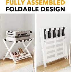 Fully Assembled Bamboo Foldable Luggage Rack With Storage Shelf, White 10 Fully Assembled Bamboo Foldable Luggage Rack With Storage Shelf, White -NeatNest Store 7166eLaMe3L. AC SL1500
