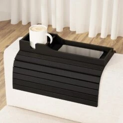 Bamboo Foldable Cup Holder For Couch Black