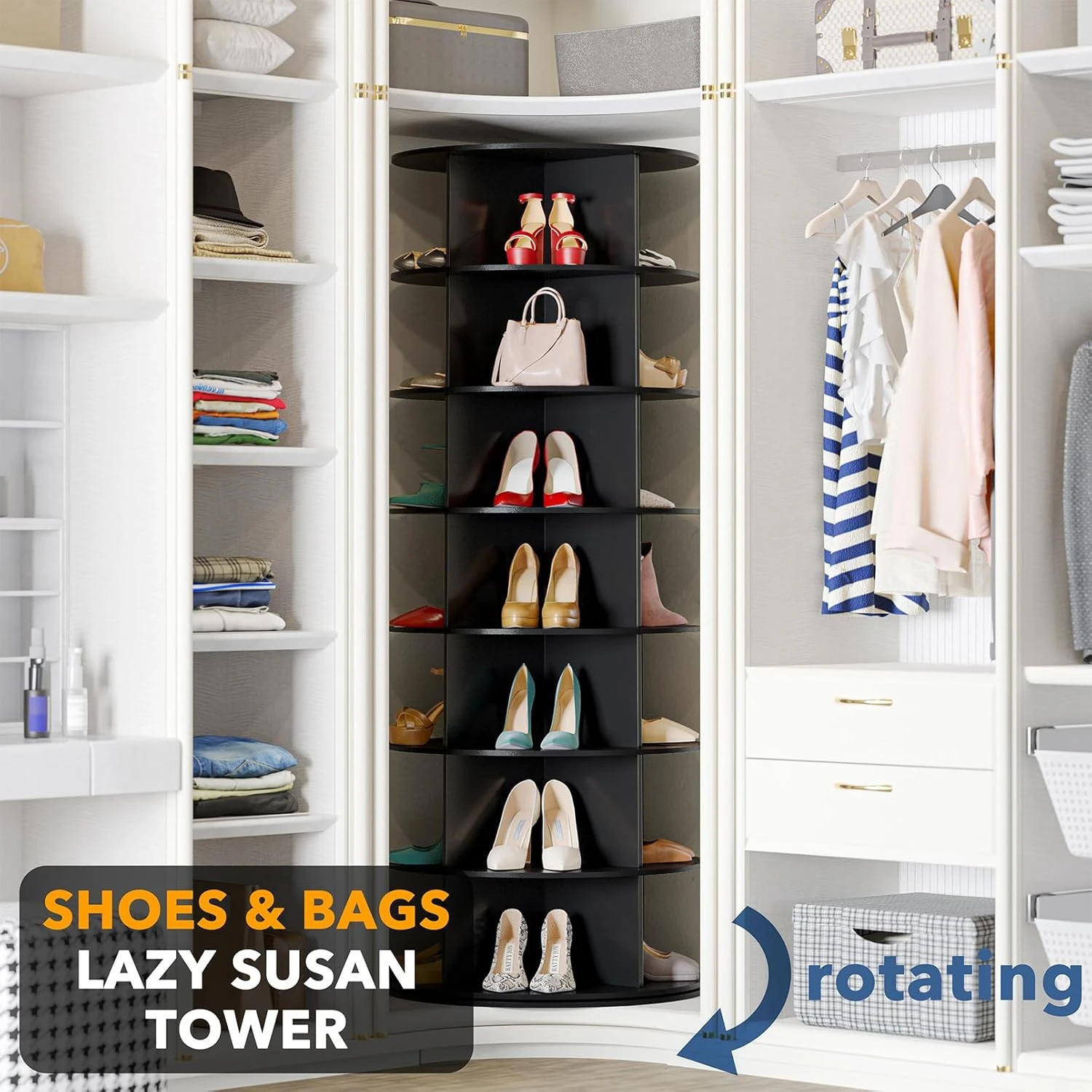 Black 7-Tier Rotating Shoe Rack For Closet 4 Black 7-Tier Rotating Shoe Rack For Closet - Image 4