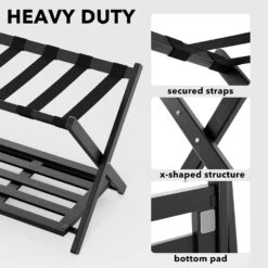Fully Assembled Bamboo Foldable Luggage Rack With Storage Shelf, Black -NeatNest Store 71JsL9siyUL. AC SL1500