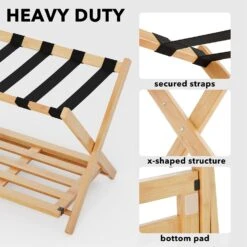 Fully Assembled Bamboo Foldable Luggage Rack With Storage Shelf, Natural -NeatNest Store 71MsNgN0gKL. AC SL1500