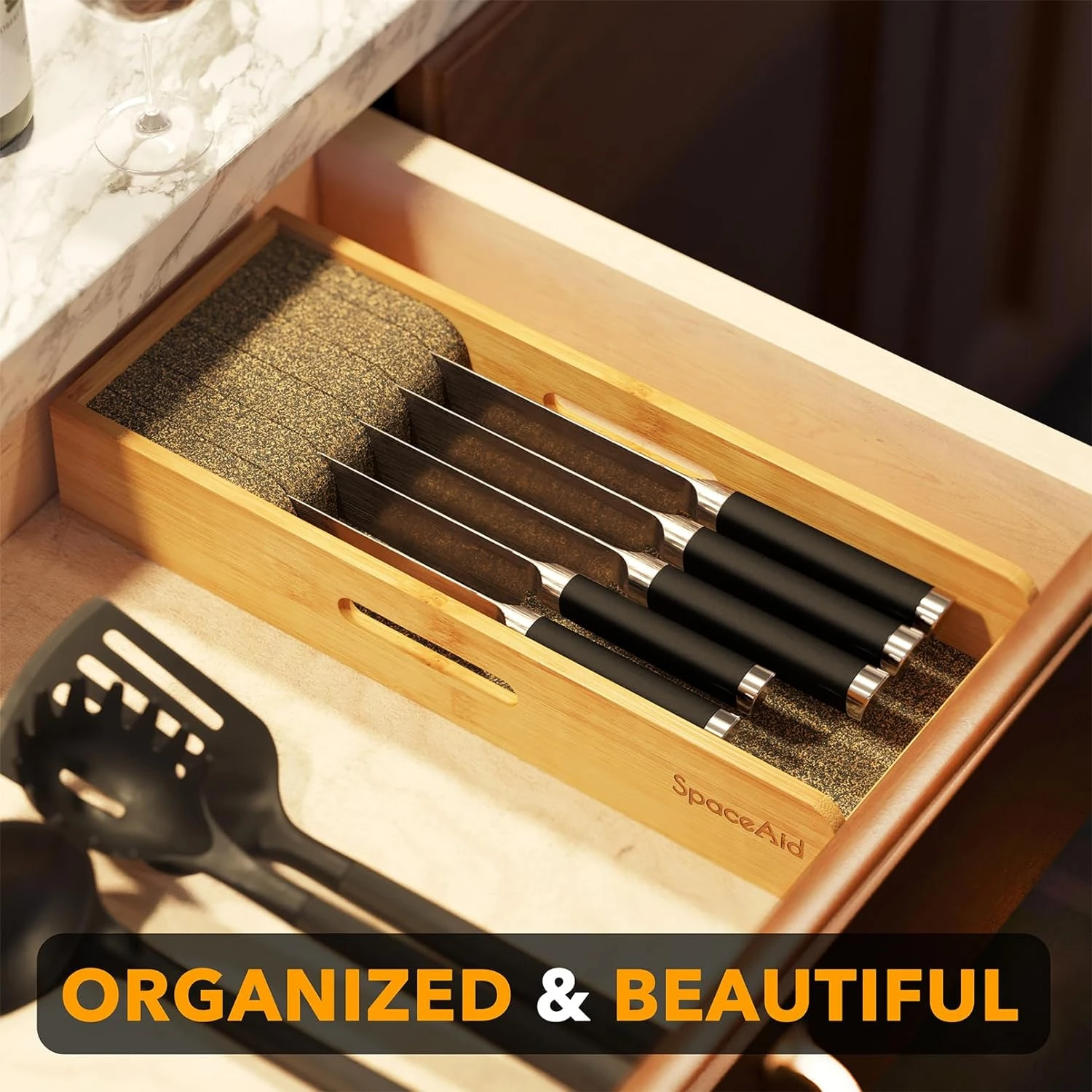 Small Bamboo Knife Holder For Drawer, 5.9"W 4 Small Bamboo Knife Holder For Drawer, 5.9"W - Image 4