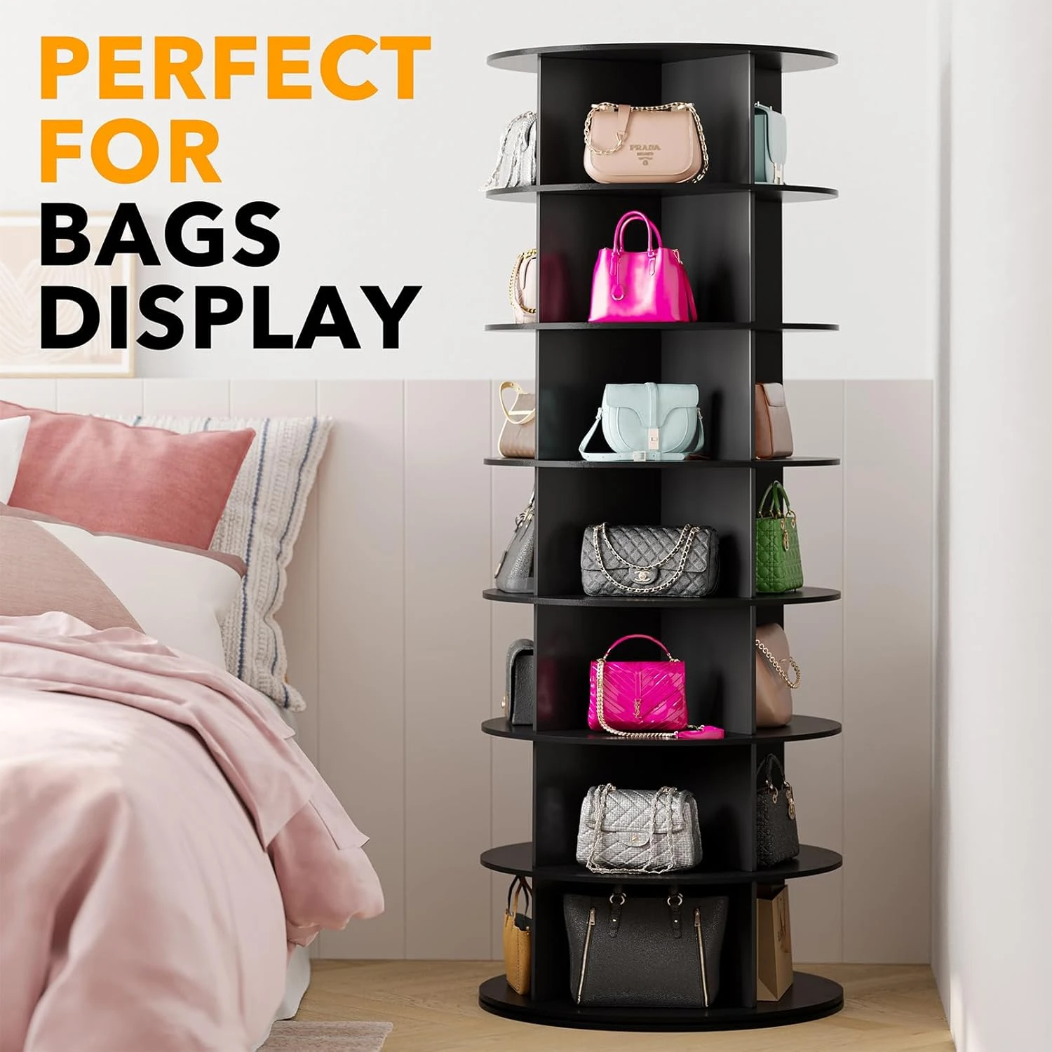 Black 7-Tier Rotating Shoe Rack For Closet 5 Black 7-Tier Rotating Shoe Rack For Closet - Image 5