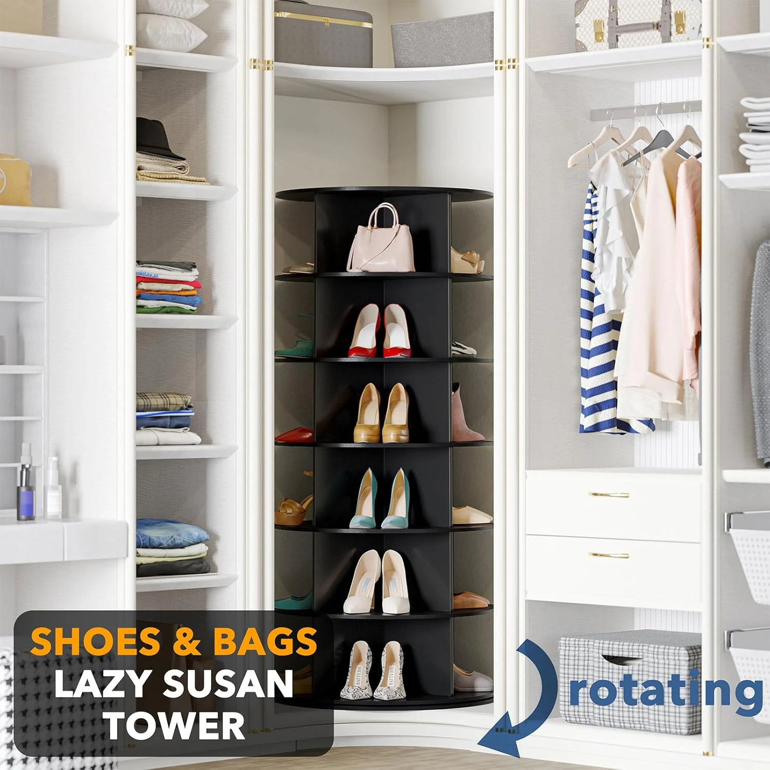Black 6-Tier Revolving Shoe Rack For Closet 4 Black 6-Tier Revolving Shoe Rack For Closet - Image 4