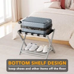 Fully Assembled Bamboo Foldable Luggage Rack With Storage Shelf, Gray 11 Fully Assembled Bamboo Foldable Luggage Rack With Storage Shelf, Gray -NeatNest Store 71ekLPANmLL. AC SL1500