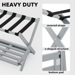 Fully Assembled Bamboo Foldable Luggage Rack With Storage Shelf, Gray 12 Fully Assembled Bamboo Foldable Luggage Rack With Storage Shelf, Gray -NeatNest Store 71fEu RJ9zL. AC SL1500