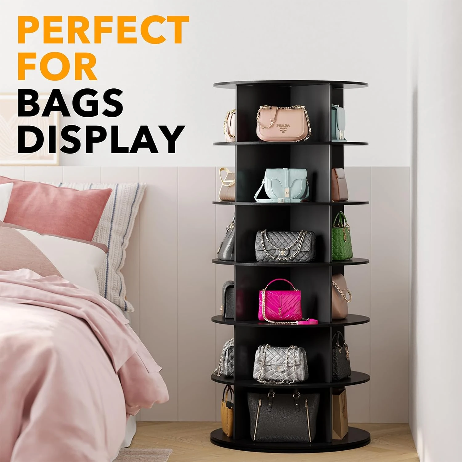 Black 6-Tier Revolving Shoe Rack For Closet 5 Black 6-Tier Revolving Shoe Rack For Closet - Image 5
