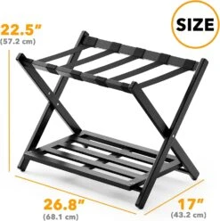 Fully Assembled Bamboo Foldable Luggage Rack With Storage Shelf, Black -NeatNest Store 71xMQInUBIL. AC SL1500