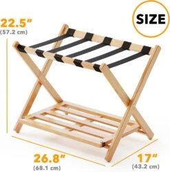 Fully Assembled Bamboo Foldable Luggage Rack With Storage Shelf, Natural -NeatNest Store 71xgWQ3l51L. AC SL1500
