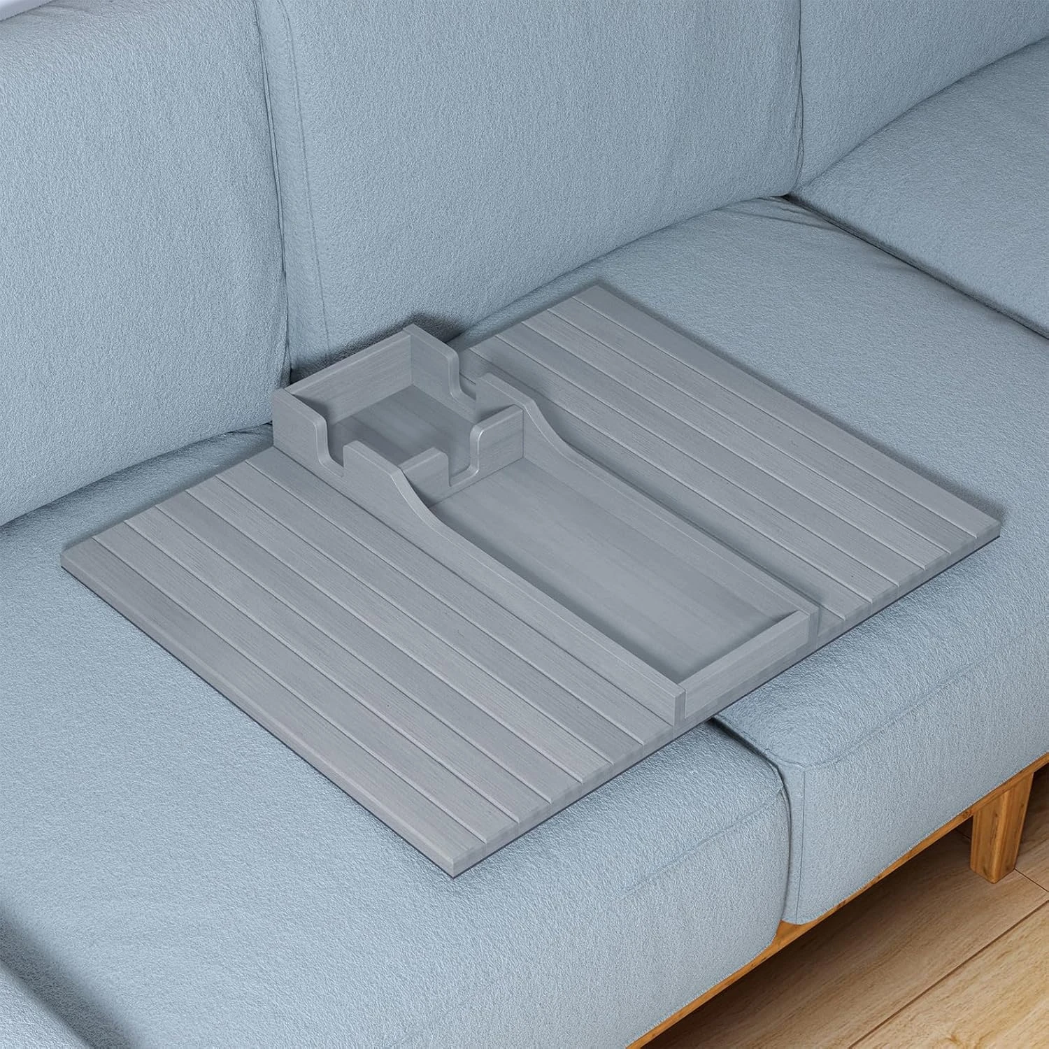 Bamboo Foldable Couch Cup Holder Gray 7 Bamboo Foldable Couch Cup Holder Gray - Image 7