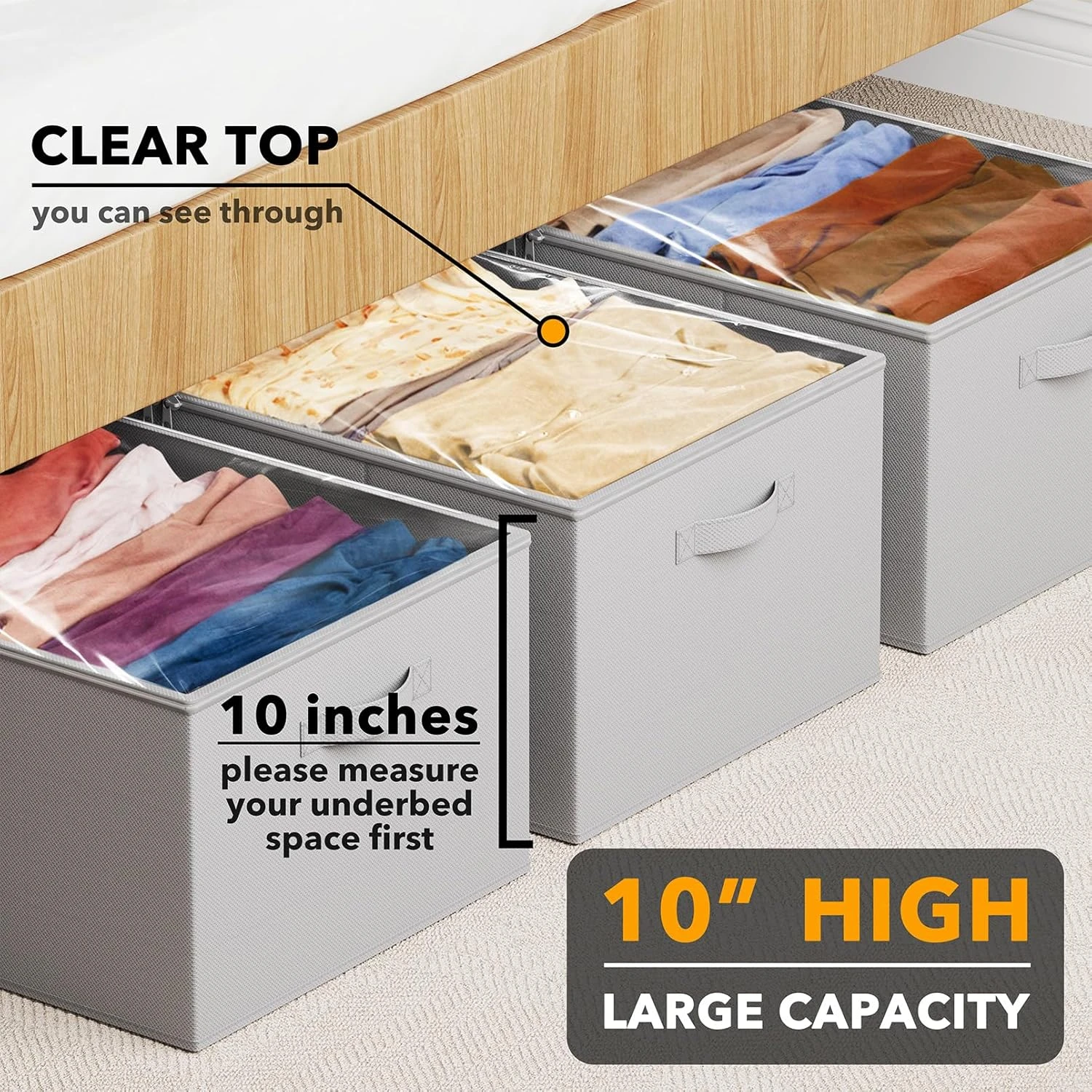 3 Pack 10" High Under Bed Storage Bins With Lids 4 3 Pack 10" High Under Bed Storage Bins With Lids - Image 4