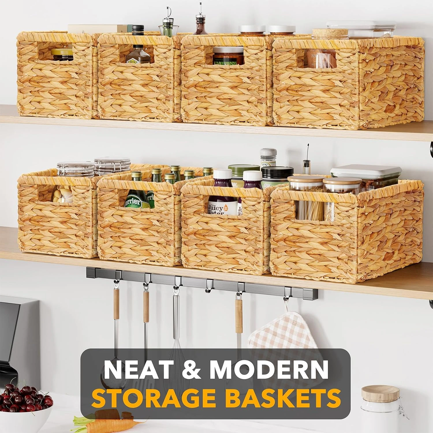 8-Pack Wicker Storage Baskets With Handle 2 8-Pack Wicker Storage Baskets With Handle - Image 2