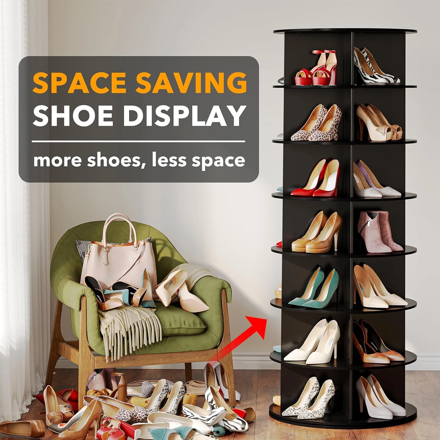 Black 7-Tier Rotating Shoe Rack For Closet 3 Black 7-Tier Rotating Shoe Rack For Closet - Image 3
