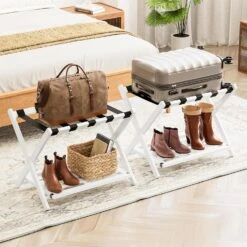 Fully Assembled Bamboo Foldable Luggage Rack With Storage Shelf, White 15 Fully Assembled Bamboo Foldable Luggage Rack With Storage Shelf, White -NeatNest Store 81yTNcXiB8L. AC SL1500