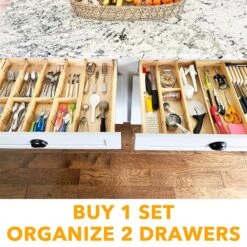 SpaceAid Bamboo Adjustable Kitchen Drawer Dividers Organizer With 8 Dividers With 18 Inserts (17-22 In) -NeatNest Store 888 1605