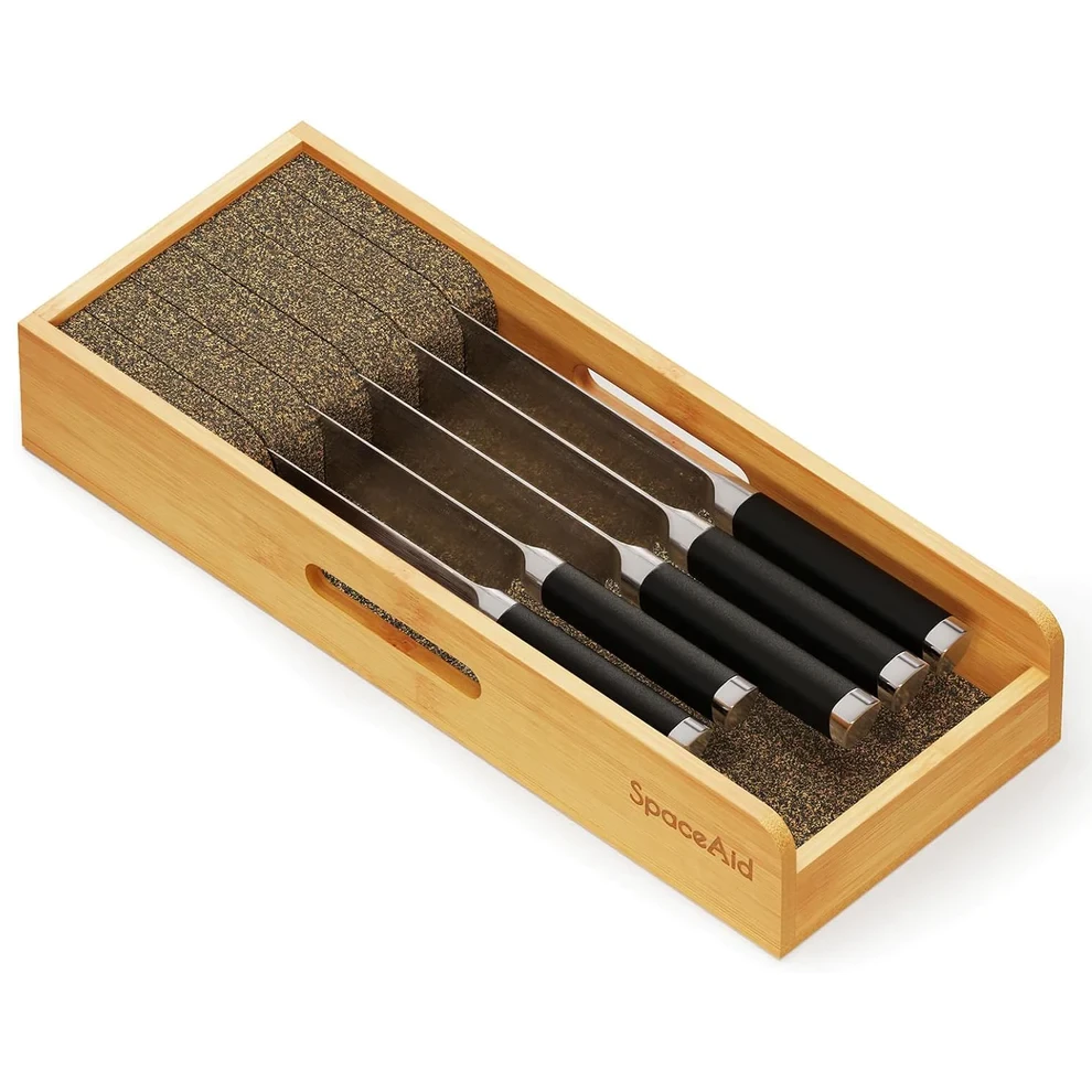 Small Bamboo Knife Holder For Drawer, 5.9"W 1 Small Bamboo Knife Holder For Drawer, 5.9"W