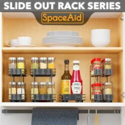 SpaceAid® Pull Out Spice Rack Heavy Duty Slide Out Spice Cabinet Organizers 2 Drawers 2-Tier -NeatNest Store Pull Out Spice Rack labeling