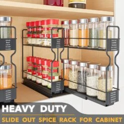 SpaceAid® Pull Out Spice Rack Heavy Duty Slide Out Spice Cabinet Organizers 2 Drawers 2-Tier -NeatNest Store Pull Out Spice Rack sliding