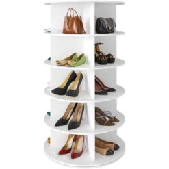 SpaceAid Round Spinning Shoe Rack Tower 5-Tier White
