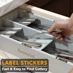 SpaceAid Bamboo Silverware Organizer For Kitchen Drawer, 6 Slots, Gray -NeatNest Store bamboo silverware organizer 6