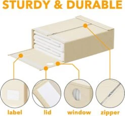 SpaceAid 2 Pack Foldable Bed Sheet Set Organizer, Beige -NeatNest Store bed sheet set organizer 6