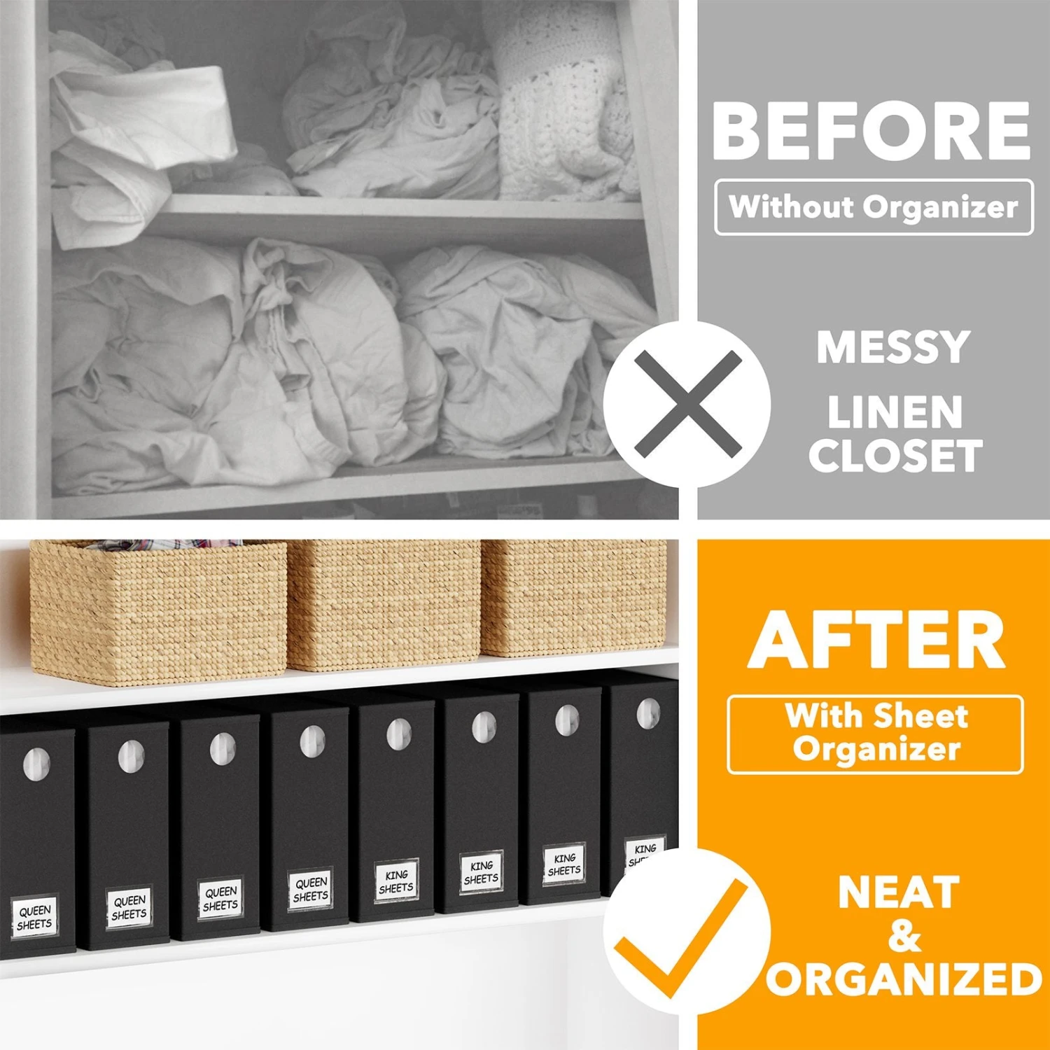 SpaceAid 8 Pack Bed Sheet Storage Organizers For Queen & King Size, Black 2 SpaceAid 8 Pack Bed Sheet Storage Organizers For Queen & King Size, Black - Image 2