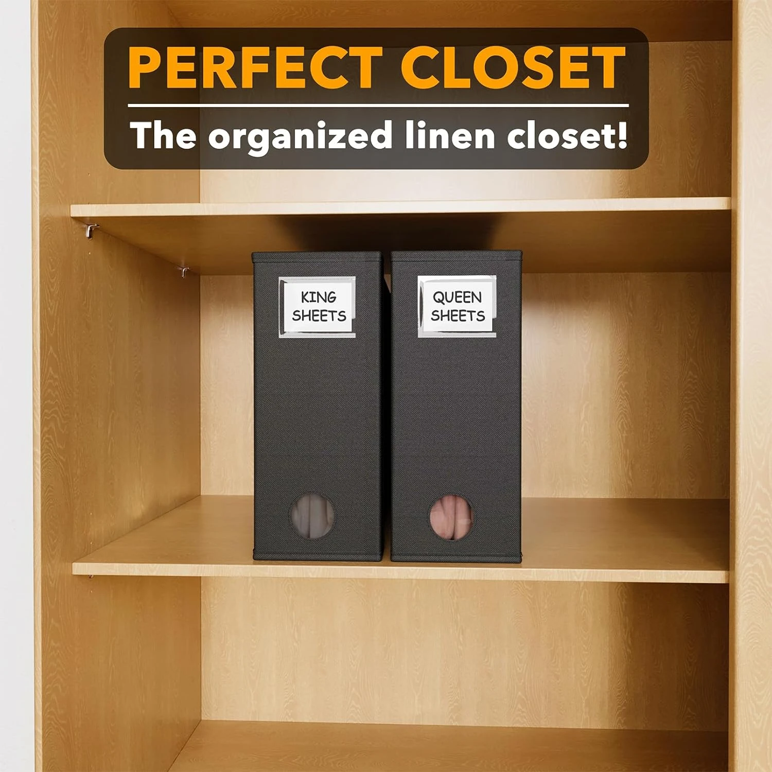 SpaceAid 2 Pack Bed Sheet Storage Container For Linen Closet, Black 5 SpaceAid 2 Pack Bed Sheet Storage Container For Linen Closet, Black - Image 5