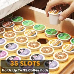 SpaceAid Bamboo Coffee K Cup Organizer For Kitchen Drawer Storage, 35 Slots -NeatNest Store coffee k cup organizer 3