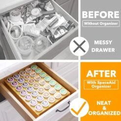 SpaceAid Bamboo Coffee K Cup Organizer For Kitchen Drawer Storage, 35 Slots -NeatNest Store coffee k cup organizer 5
