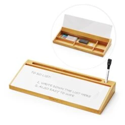 SpaceAid Bamboo Desktop Whiteboard With Organizer Box, 4 Dry Erase Markers And 1 Eraser, Natural