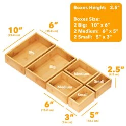 SpaceAid Bamboo Drawer Storage Box Set, 6 Boxes, Natural -NeatNest Store drawer storage box 4
