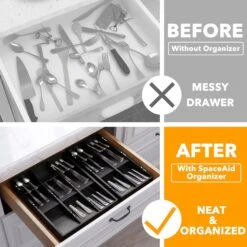 SpaceAid Bamboo Kitchen Utensil Drawer Organizer, 6 Slots, Black -NeatNest Store kitchen utensil drawer organizer 4