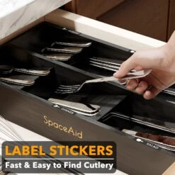 SpaceAid Bamboo Kitchen Utensil Drawer Organizer, 6 Slots, Black -NeatNest Store kitchen utensil drawer organizer 6