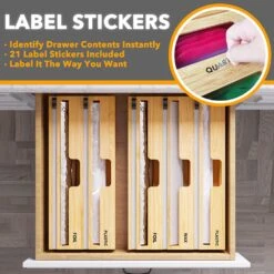 SpaceAid® WrapNeat Organizer Plastic Wrap Dispenser With Cutter For Kitchen 3-Slot 12 SpaceAid® WrapNeat Organizer Plastic Wrap Dispenser With Cutter For Kitchen 3-Slot -NeatNest Store labelstickers 3slots