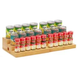 SpaceAid Bamboo Spice Rack Organizer For Cabinet, 3 Tier, Natural -NeatNest Store ladder spice organizer