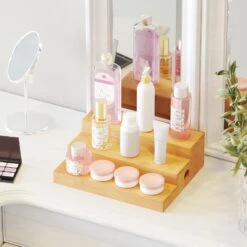 SpaceAid Bamboo Spice Rack Organizer For Cabinet, 3 Tier, Natural -NeatNest Store ladder spice organizer 3