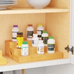 SpaceAid Bamboo Spice Rack Organizer For Cabinet, 3 Tier, Natural -NeatNest Store ladder spice organizer 4