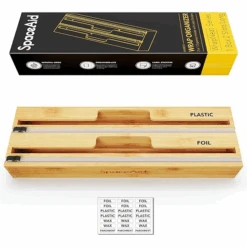 SpaceAid WrapNeat 2 In 1 Long Plastic Wrap And Foil Organizer With Cutter And Labels, Compatible With 15" Roll