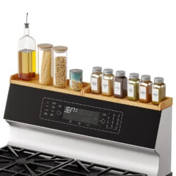 SpaceAid® Bamboo Shelf For Over Stove With Labels, Kitchen Storage Over The Stove Spice Rack