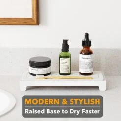 SpaceAid DryingNeat Sink Caddy Organizer, Instant Dry Kitchen & Bathroom Sink Organizers With Bamboo Rack, White -NeatNest Store sink caddy organizer 3