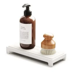 SpaceAid DryingNeat Sink Caddy Organizer, Instant Dry Kitchen & Bathroom Sink Organizers With Bamboo Rack, White