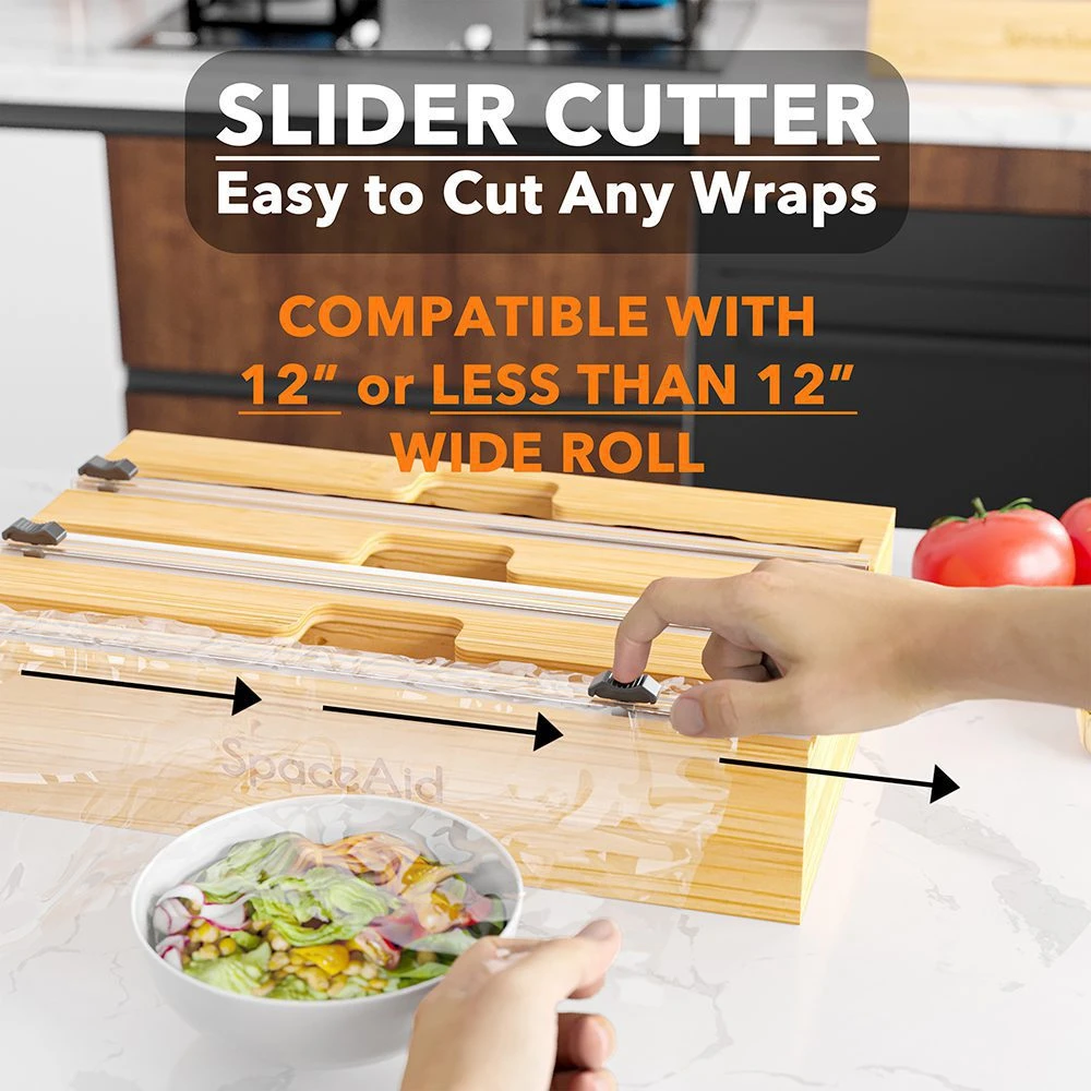 SpaceAid® WrapNeat Organizer Plastic Wrap Dispenser With Cutter For Kitchen 3-Slot 4 SpaceAid® WrapNeat Organizer Plastic Wrap Dispenser With Cutter For Kitchen 3-Slot - Image 4