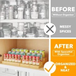 SpaceAid Bamboo Spice Rack Organizer For Cabinet, 3 Tier, Natural -NeatNest Store spice rack organizer for cabinet 2
