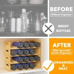 SpaceAid Bamboo Stackable Water Bottle Organizer, 4 Pack 5-Slot, Hold 20 Bottles -NeatNest Store stackable water bottle organizer 4