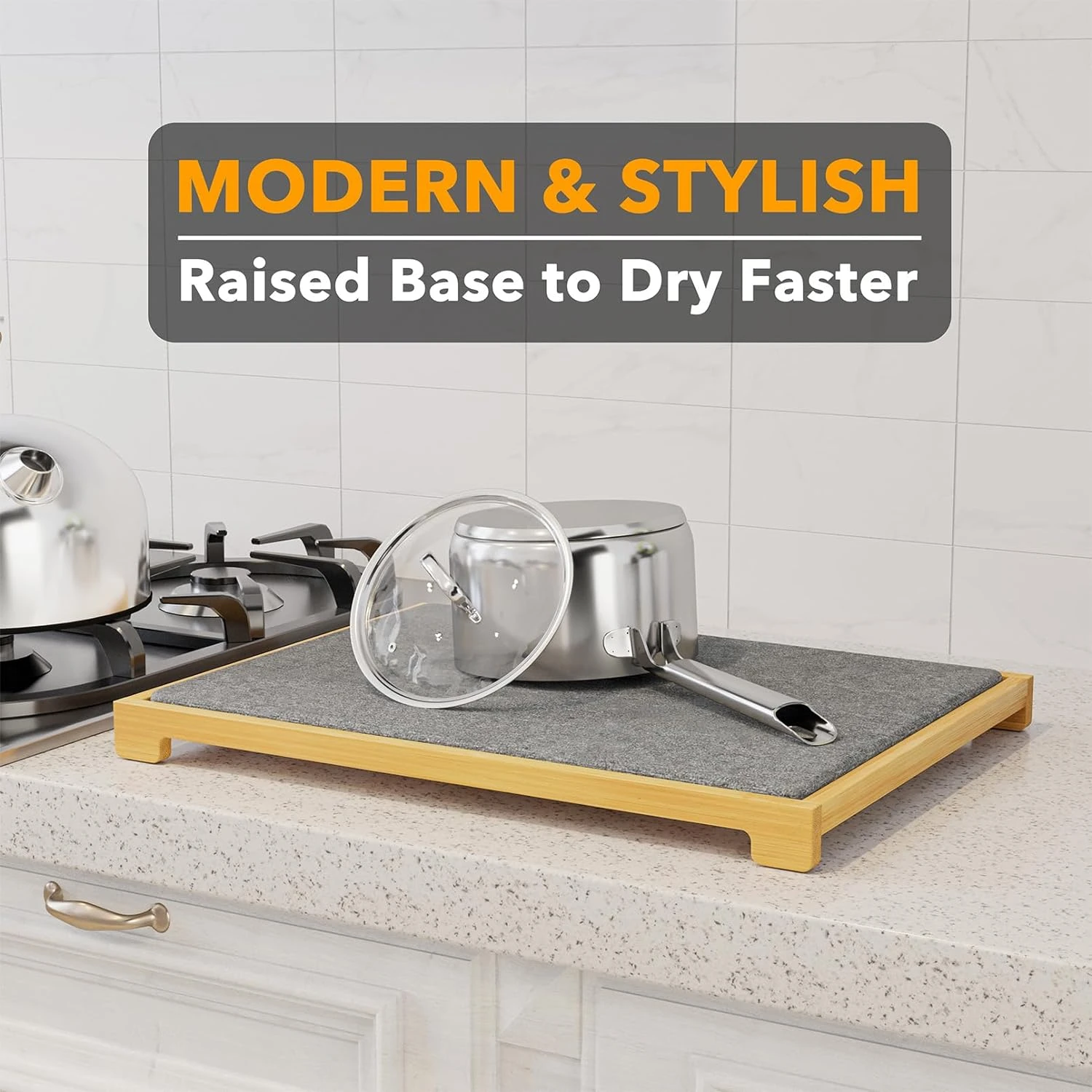 SpaceAid Diatomaceous Earth Stone Dish Drying Mat For Kitchen Counter, Gray 4 SpaceAid Diatomaceous Earth Stone Dish Drying Mat For Kitchen Counter, Gray - Image 4